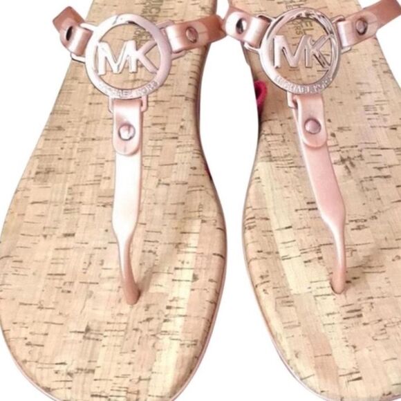 Michael Kors Sandals Jelly Thong Rose Gold MK Logo Size 7 - Picture 1 of 8